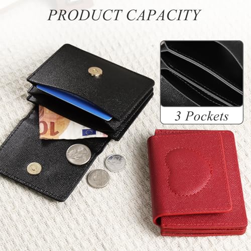 Women Leather Coin Purse, Portable Mini Change Wallet with 3 Pockets Cute Heart Change Purse Card Holder Wallet (Black)4
