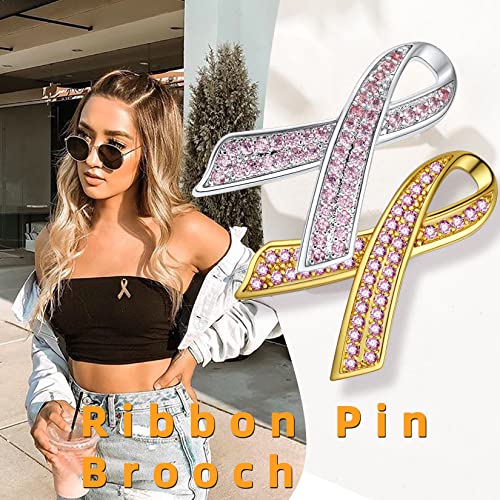 Pink Lapel Pin 18K Gold Plated Crystal Corsage Cubic Zirconia Breast Cancer Awareness Ribbon Brooches For Women #TOP1