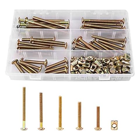 TAIANJI M6 Furniture Bolt Nut Set 40, 50, 60, 70, 80 mm Furniture Bolt Barrel Hex Socket Grib Screws Furniture Screws and Bolts Assortment Kit for Baby Bed etc Cover