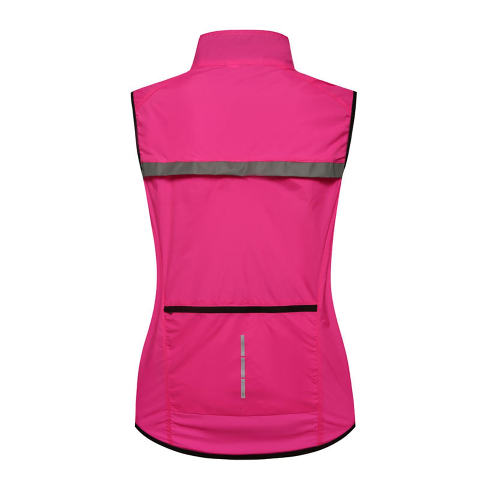 Damska lekka kamizelka rowerowa Odzież wierzchnia Wodoodporny kołnierz ze stójką Softshell Running Gilet Odblaskowa bezpieczna kurtka bez rękawów z kieszeniami na zamek do jazdy,Pink-S