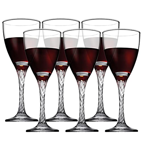 Lot De 6 Verres à Pied Rouge Pasabahce Wavy - Design Tulipe Ondulé, Lavables Au Lave-vaisselle - Pour Noël, Fêtes