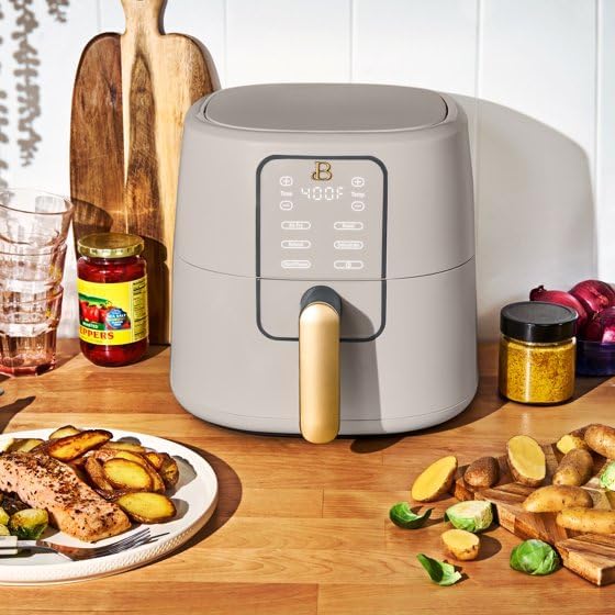 Beautiful 6 Qt Air Fryer with TurboCrisp Technology, EverGood Ceramic Nonstick Coating, Porcini Taupe by Drew Barrymore