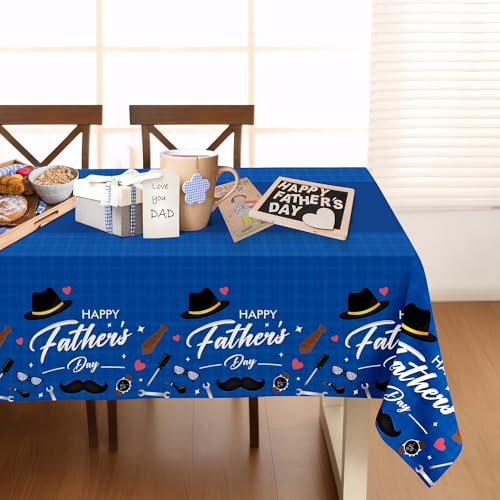 Image of Childom 2 Pack Fathers Day Tablecloth,54 inch x 108 inch Plastic Disposable Table Covers for Rectangle,Fathers Day Decorations for Party Supplies,Plastic Party Table Cloth for Home Dinner Picnic Buffet Tables