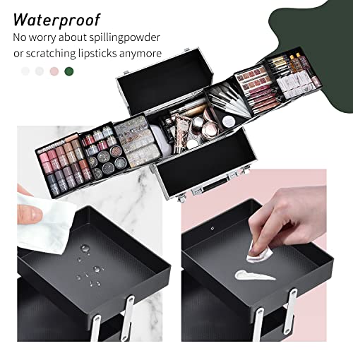 Frenessa Makeup Train Case Marble Leather Cosmetic Organizer Case 12 Inch Large Makeup Box 6 Trays Makeup Storage Organizer For Makeup Artist, Nail Tech Students, Craft Tools Travel Makeup Case Marble #TOP3