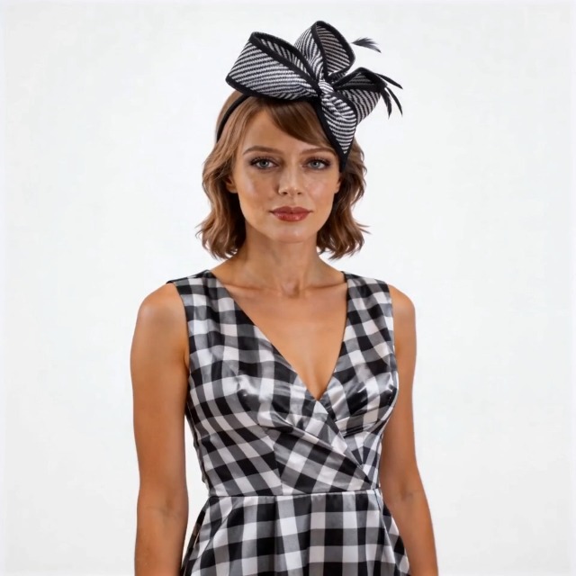 8979 Womens Sinamay Stripe Fascinator Cocktail Dress Headband And Hair Clip Stripe Fascinator Black Rainbow Striped Starbright  main image 3