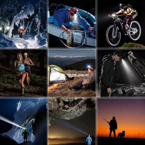 Lanterna de Cabeça Led Recarregável USB com Luz Potente Tripla 4 Modos de Iluminação Ajustável para