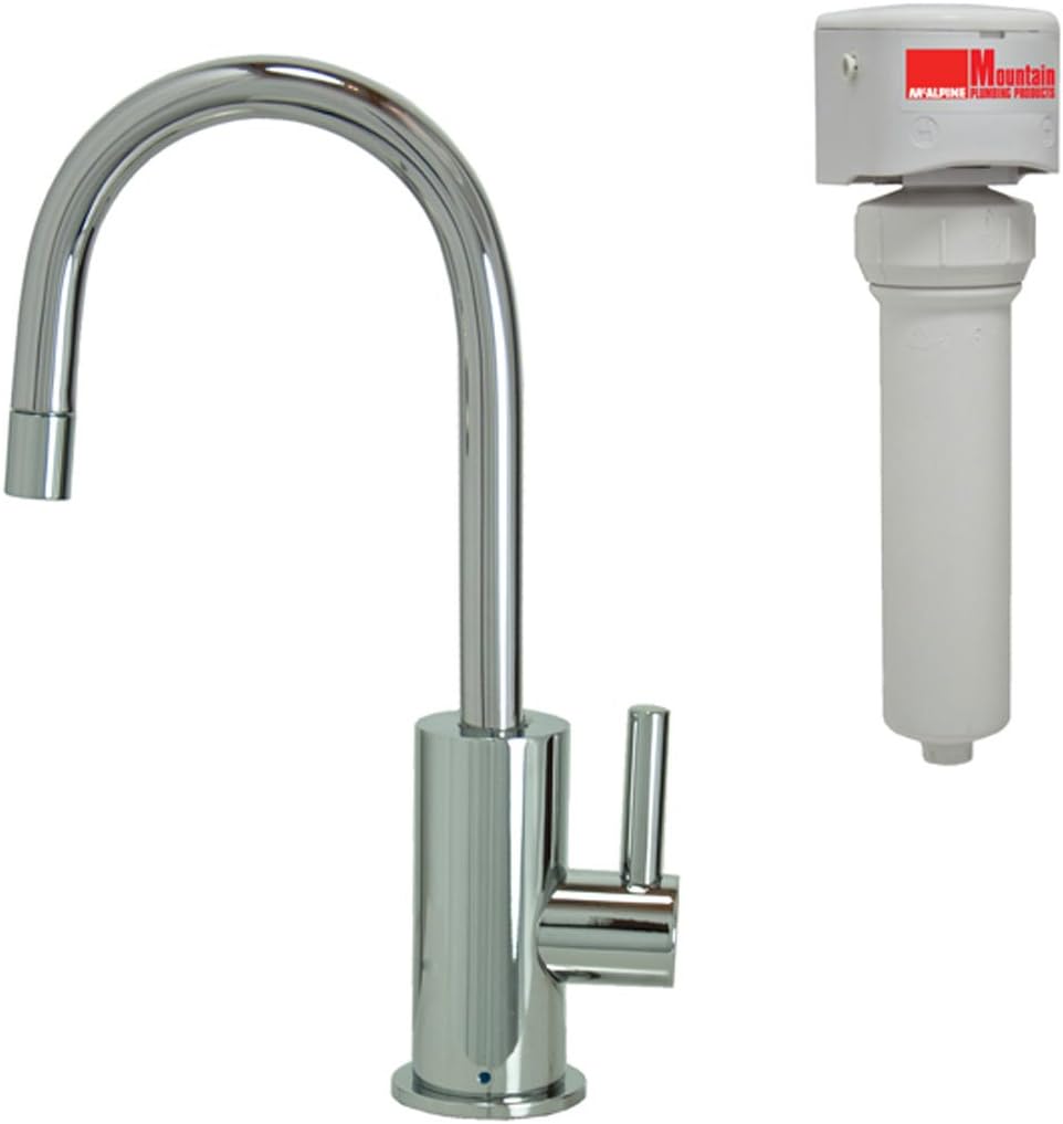 Mountain Plumbing MT1843FIL-NL/PVDBRN Contemporary Mini Drinking Faucet and Mountain Pure Water Filtration System with Round Base and Handle, Brushed Nickel
