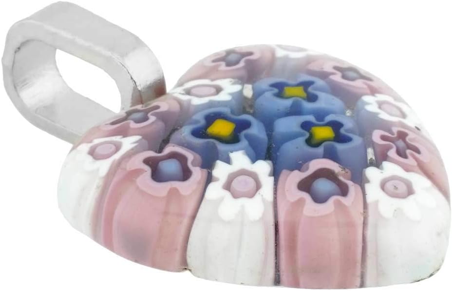 Glass Of Venice Murano Glass Millefiori Heart Pendant Medium - Pink Meadow