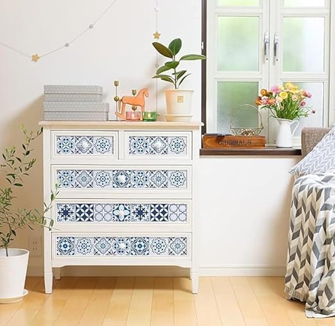 EchoLume™ Premium Wall Stickers DIY Wallpaper Vinyl Marble Peel and Stick Waterproof Wallpaper for Home Kitchen Countertop Cabinet Furniture Oil Proof Kitchen Stickers(Blue Flower) (B0DDY21X1R) Amazon Price History, Amazon Price Tracker