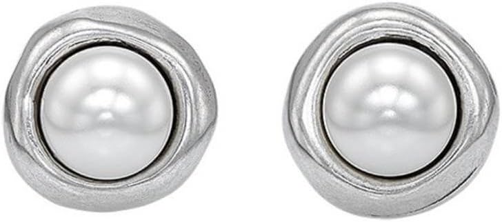 Uno de 50PEN0461BPLMTL0U Women's Stud Earrings Silver-Plated Pearl White, Leather, Pearl