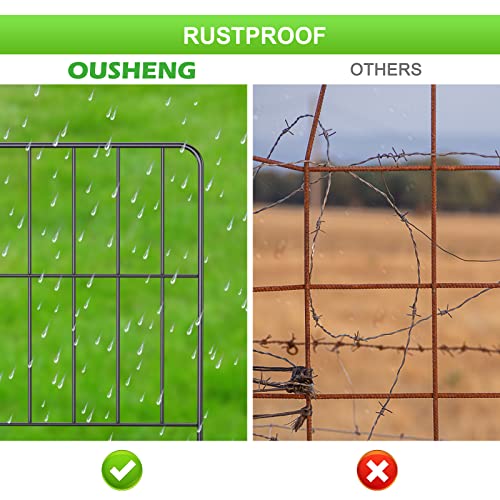OUSHENG 24\'\' (H) Garden Fence 25 Panels, Total 27ft (L) Rustproof Metal Wire Fencing Border Animal Barrier, Flower Edging for Landscape Patio Yard Outdoor Decor, Square