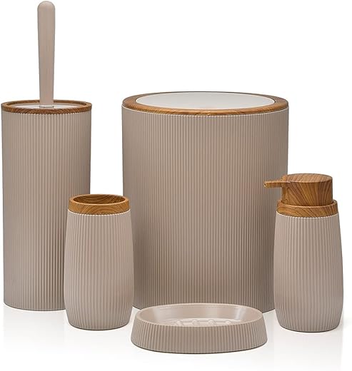 Set Bagno Accessori Completo - 5 Pezzi, in plastica Liscia con Dettagli...