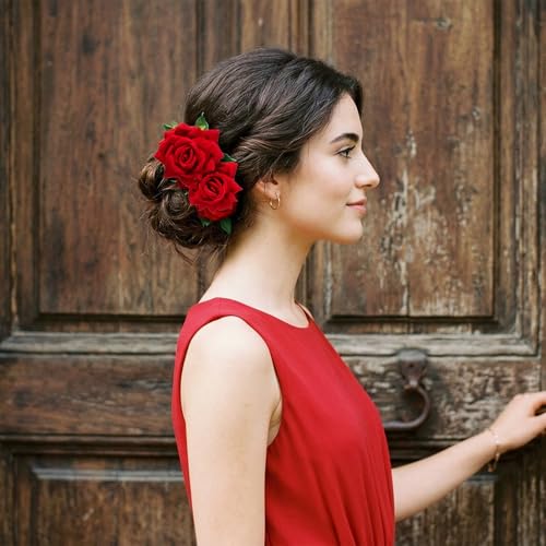 Broche decorativo floral rojo para cabello miniatura 7