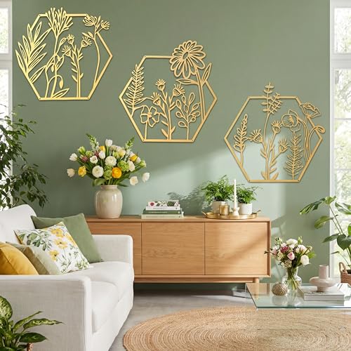 Peryiter 3 Pcs Metal Flower Wall Decor Minimalist Floral Wall