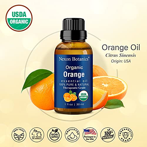 Organic Orange Essential Oil 30ml - Made in USA - Certified USDA, Pure, Natural, Undiluted Sweet Orange Essential Oils for Diffuser, Aromatherapy and Skin Care from Nexon Botanics - Thumbnail 2