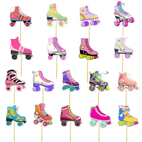 36 piezas de adornos para cupcakes con diseño de patines de ruedas, adornos coloridos para fiestas de cumpleaños con temática de patines, regalos de fiesta con patines de ruedas para hogar, suminis
