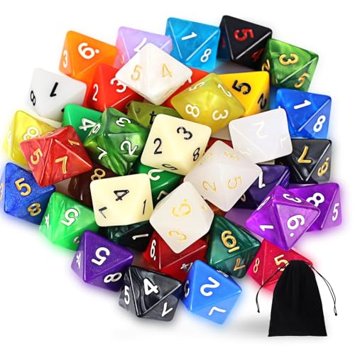 40 Piezas Juego de Dados Poliédricos,D8 8 Caras Dados de rol Poliédrico,Dados Poliédricos de Colores con Bolsa Negra para Juegos de Mesa,para Dungeons and Dragons Pathfinder DND RPG MTG Table Games