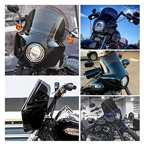 Image of FATECIM Motorcycle 5.75 inch Headlight Fairing with 11 inch Smoke Windshield Windscreen & 48-58mm Mounting Kit Headlight Extension Block For Harley 2018 2019 2020 2021 2022 Softail FXBB Street Bob