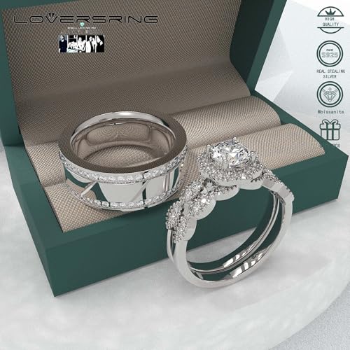 Wedding Ring Sets His And Hers Promise Ring size Wedding Ring Sets His And Hers Couples Women 925 Sterling Silver Round Moissanite Man Titanium Wedding Band3