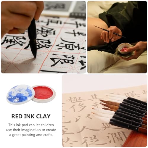 Tinta roja para caligrafía fácil de usar y transportar con tapa de cerámica de 2 piezas 4