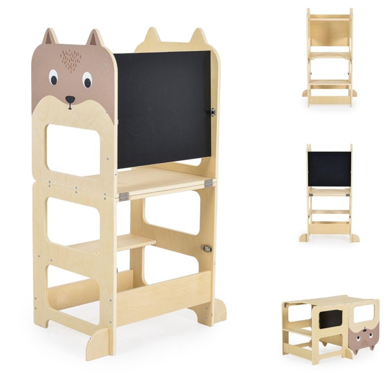 Moni Kinder Holz-Lernturm 3 in 1 24446 Schreibtisch Bank Zeichentafel Stehhilfe, Farben:braun