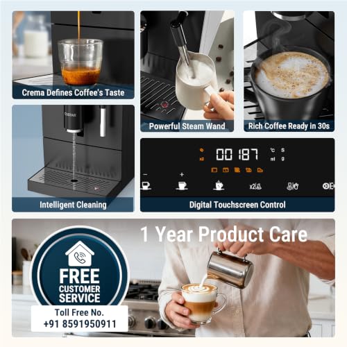 Image of COSTAR Fully Automatic Espresso Machine | 19 Bar Italian Pump, One-Touch 30s Fast Brew, Automatic Bean Grinder, Bean to Cup Coffee Machine with Milk Frother | Compact Coffee Maker for Home, Office Use