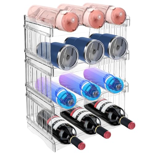 Generico Portabottiglie Portabottiglie impilabile per armadi congelatori Dispense - Portabottiglie in plastica per Vino per ripiano da Cucina armadi Ufficio - Confezione da 2 Contiene 3 contenitori s