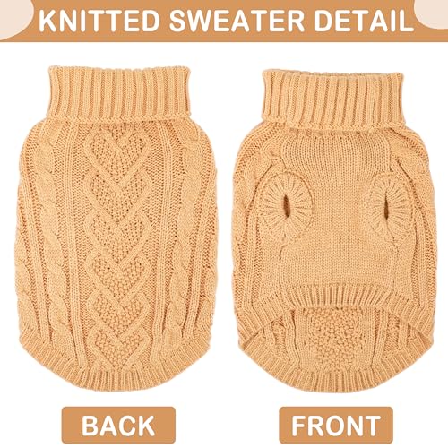 Image of Dog Sweaters Small Dog Clothes for Winter Solid Knitted Puppy Sweater Warm Pet Cat Sweater Doggy Pullover Outfit with Heart-Shape Design(Light Brown, Medium)