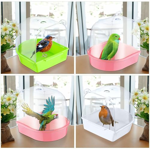 Image of Honeydak 3 Pieces Clear Bird Bath for Cage Parakeet Bird Cage Accessories Hanging Bath Box Parrot Bathing Tub with View for Cockatiel Conure Canary Budgies Parrots (Fresh Color)