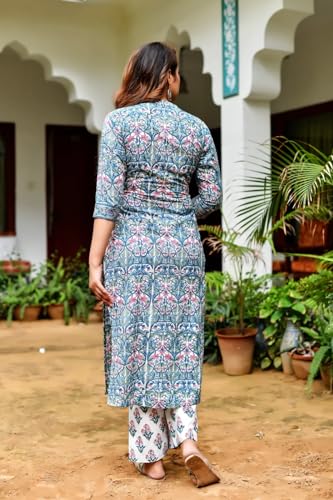 Image of Leriya Fashion Cotton Printed Kurta Sets for Woman | V Neck Festive Anarkali Suit for Women | Ethnic Kurta Set with Dupatta for Women | Wedding Kurti Set for Woman