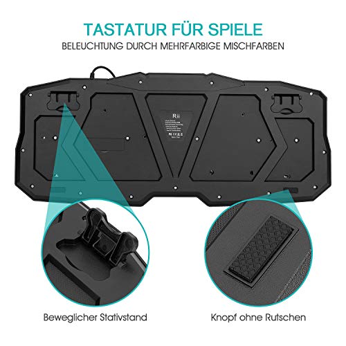 Rii RK400 Gaming Tastatur und Maus Set, LED Hintergrundbeleuchtung QWERTZ (DE-Layout), Regenbogen Farben Beleuchtete USB Wasserdicht Tastatur und Maus mit 2400 DPI für Pro PC Gamer - Image 6