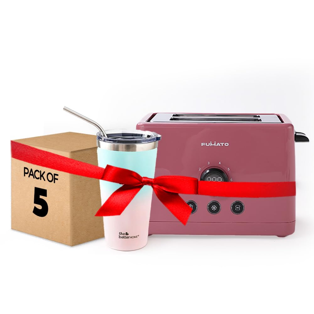 The Better Home Fumato's Kitchen and Appliance Combo|Toaster + Insulated Tumbler Pack of 3|Food Grade Material| Ultimate Utility Combo for Home| Pink Blue