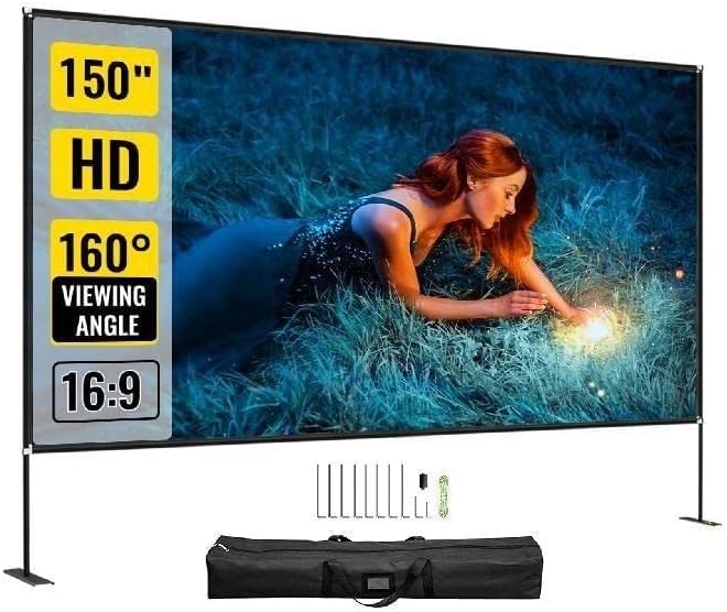 Pantalla de proyección portátil con soporte y bolsa de almacenamiento, ángulo ancho HD para cine en casa y exterior, B-80 pulgadas miniatura 1
