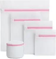 Kit 5 Sacos de Lavar Roupas Delicadas Máquina de Lavar Roupa Cinco Tamanhos Diferentes com Cestinho Proteção para Lingeries Peças Finas Fechamento com Zíper Organizador e Protetor