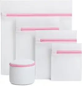 Kit 5 Sacos de Lavar Roupas Delicadas Máquina de Lavar Roupa Cinco Tamanhos Diferentes com Cestinho Proteção para Lingeries Peças Finas Fechamento com Zíper Organizador e Protetor