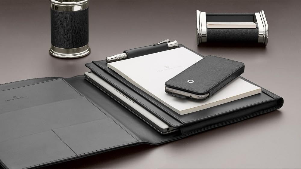Graf von Faber-Castell - Stiftehalter Epsom Schwarz | Edler Stiftehalter aus italienischem Kalbsleder mit platinierten Metallteilen, handgefertigt in Deutschland