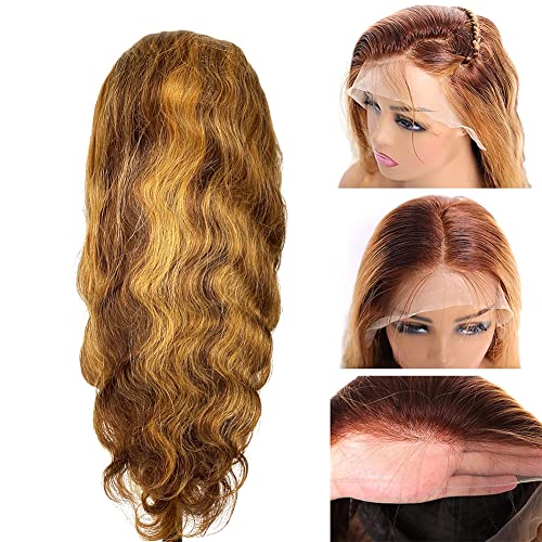 Highlight Lace Front Wig Human Hair Transparent 13x4 Lace Frontal Wigs Body Wave Colored Ombre P4/27 Glueless Wig for Black Women 200% Density Pre Plucked 24 Inch - Image 2