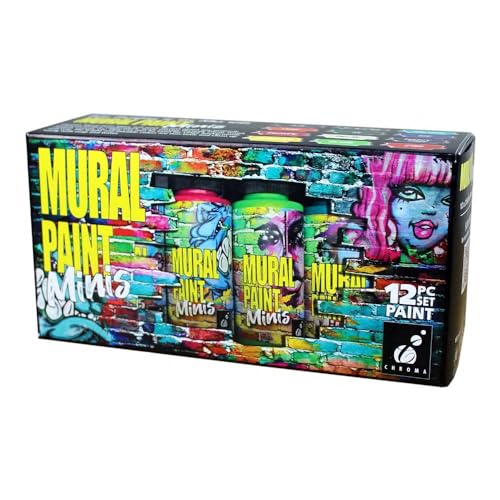 Chroma Acrylic Mural Paint for Interior and Exterior Murals - Lightfast Mixable Hard-Wearing Vibrant Pigment Set of 12 Minis (2896)