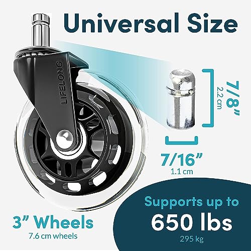 Office Chair Wheels Replacement Rubber Chair casters for ALL Floors Including Hardwood Floors, Office Chair Castors for Home and Office Chairs to Replace Office Chair mats, 11x22mm, Clear (NOT 1KEA)