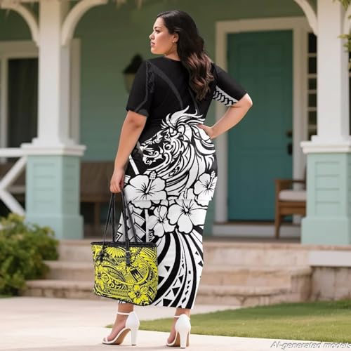 Image of Puletasi Polynesian Tribal Clothing Two Piece Skirt Set for Women Outfits Short Sleeve Top High Waist Midi Skirt
