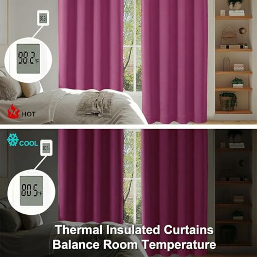 Image of Simplebrand Ava Hot Pink Short Blackout Curtains for Bedroom 45 Inches Long 2 Panels Set, Solid Thermal Insulated, Energy Saving Window Treatment Curtains Blackout Drapes, W40 x L45 Inch