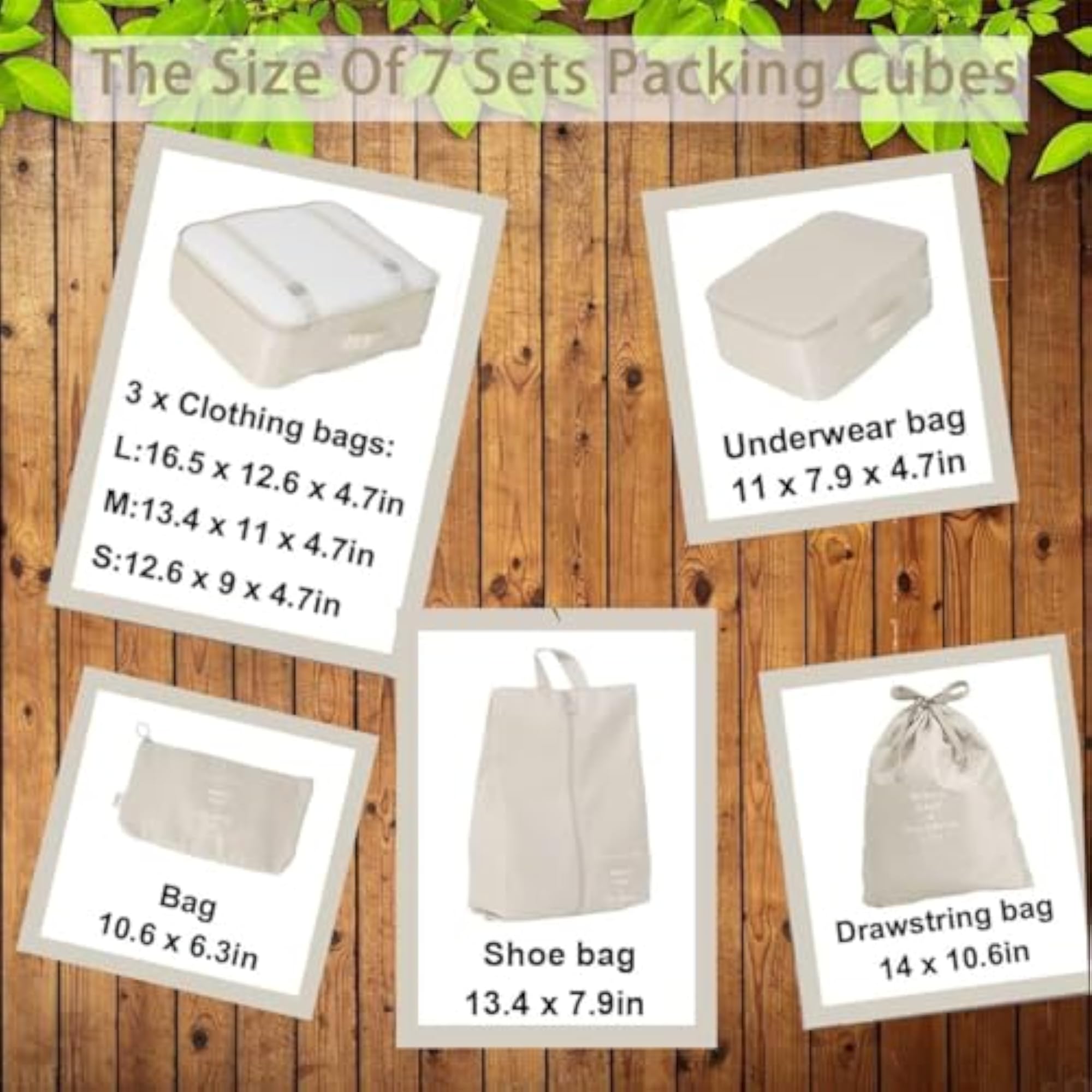 Packing Cubes for Travel 7 Piece Set with Mesh Window