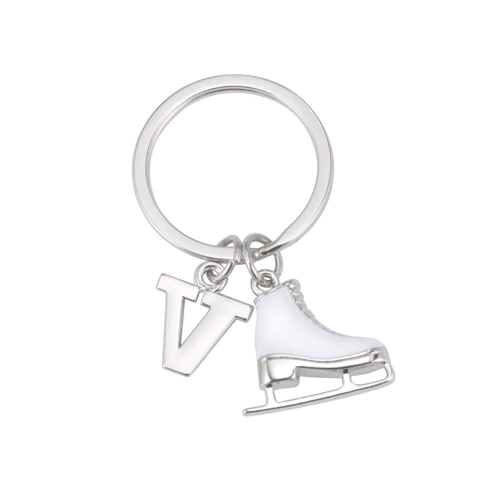 LIKGREAT Ice Skate Keychain Figure Skating Keychains Initial Ice Skating Charm Keyring Handbag Decoration, V, Medium