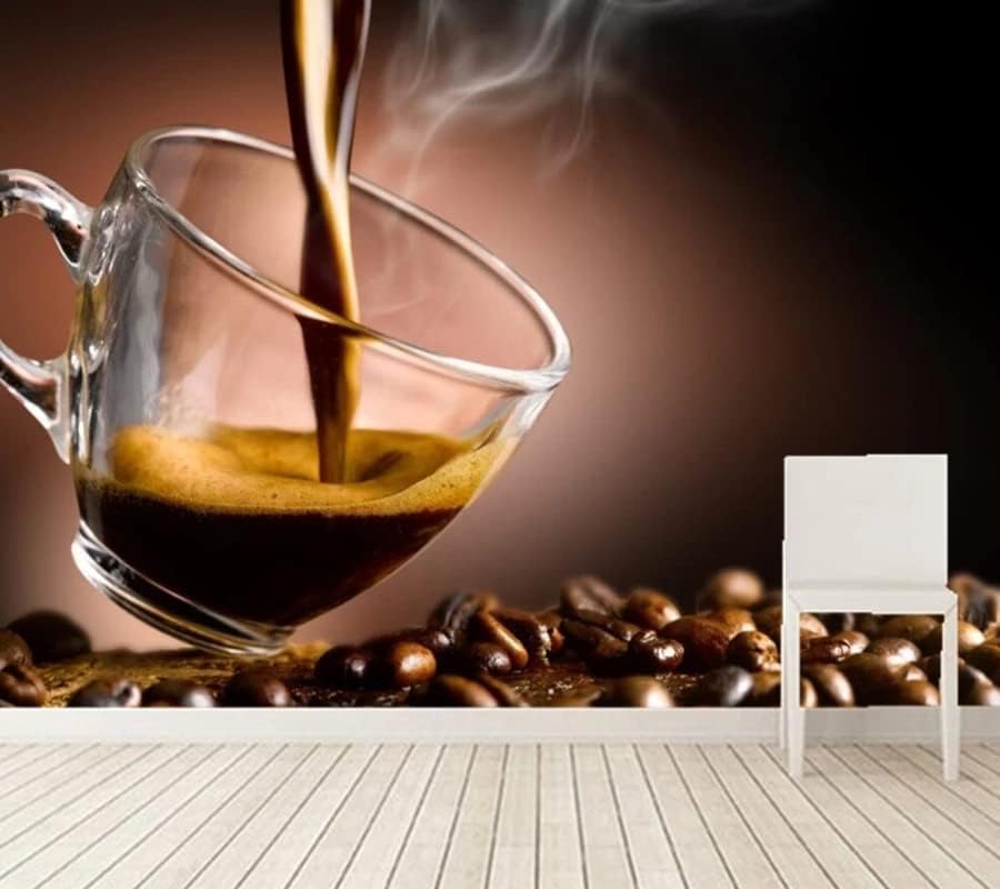 Papier peint café panoramique pour relooker un mur abîmé sans travaux