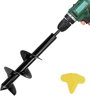 Auger Drill Bit - Garden Plant Flower Bulb Auger, 4" x 12" Easy Planter Garden Auger - Seedlings & Bedding Plant, Umbrella Hole Digger Solid Shaft Auger, Post Hole Digger for 3/8” Hex Drive Drill