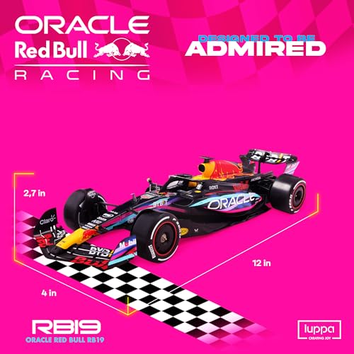 Image of Formula 1 Miami GP RB19 Model Kit - 1:18 Scale Argentinian fan competition winner. Neon pink & teal Miami Vice F1 RB19 Model Inspired by Max Verstappen Building kit, Collectible diecast, 140 Pieces