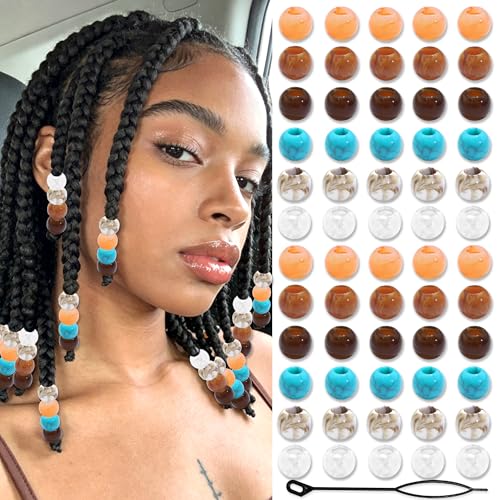 Image of VENOFEN 60PCS Hair Beads for Braids Mix Color Round Turquoise Loc Bead Accessories Hair Dreadlock Jewelry Gradient Beads for Women