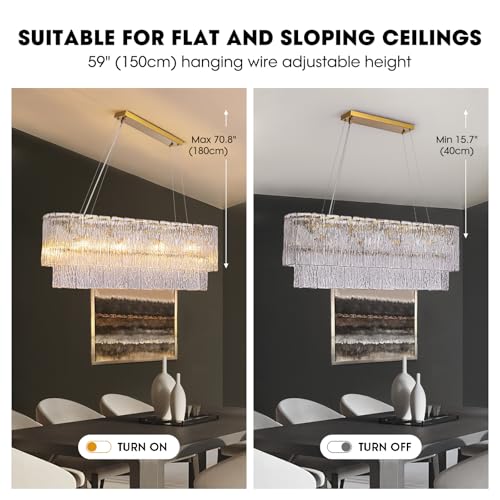 7PM Rectangular Chandelier,Modern Chandeliers for Dining Room Gold Linear Chandeliers for Kitchen Island, Bar, Brass Finish,L39.37”x W7.87”x H5.90” by 7PM - Image 6