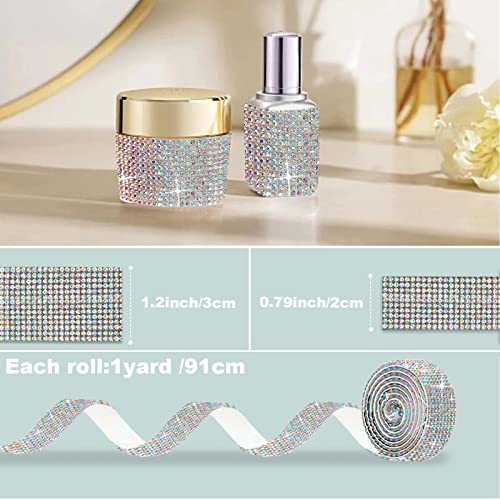 Amidaky Crystal Rhinestone Ribbon 2 Rolls 6 Yards Diamond Shining Bling Ribbons For Wedding Cakes Birthday Crafts Decorations, Silver (2 Rolls, Multiple Colour) #TOP3