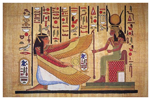 Laminated Egyptian Hieroglyphics Isis With Horned Crown Ancient Poster Dry Erase Wall Art 36x24